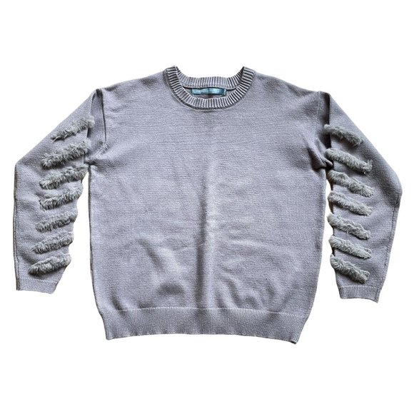 Anthropologie style | Textured faux fur sleeve sweater | Soft lavender gray knit - Picture 2 of 10